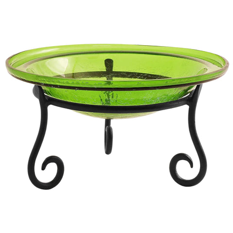 Oakestry 12 Inch Fern Green Crackle Birdbath Short Stand Decorative Outdoor Garden Water Bowl Compact Stable Design Durable Construction Patio Garden Accent Weather Resistant