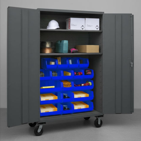Oakestry Industrial Steel Storage Cabinet Rugged Reliable Mobile Flush Door bin Rolling Lockable Handle Service Bay Utility