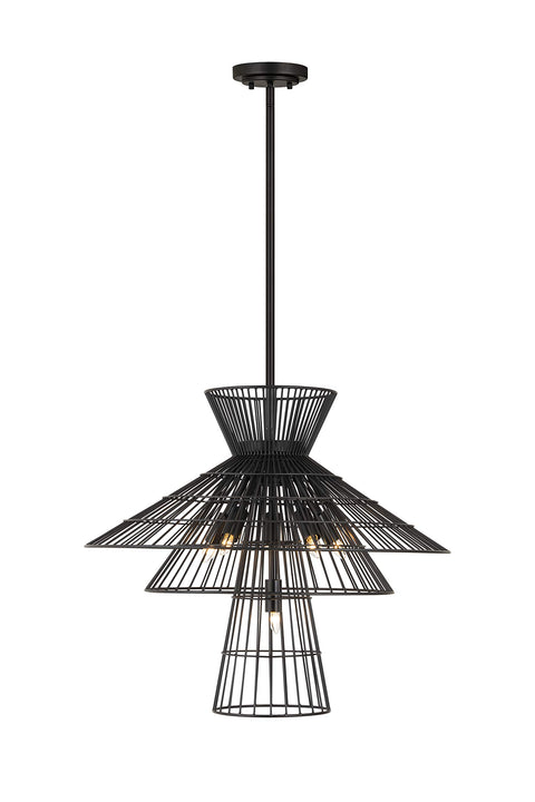 Oakestry 6 Light Chandelier Matte Black Iron Matte Black Architectural, Modern, Transitional, Electric, Industrial Ceiling Lighting Fixture for Dining Room Foyer Great Room Hallway Kitchen Modern Home