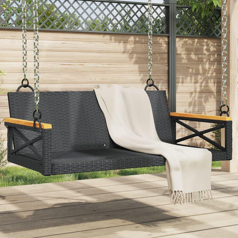 Oakestry Swing Bench Black 42 9 in x24 4 x15 7 Poly Rattan Outdoor Patio Garden Seating Furniture Weather Resistant Durable Heavy Duty Modern Backyard Porch Deck Lawn