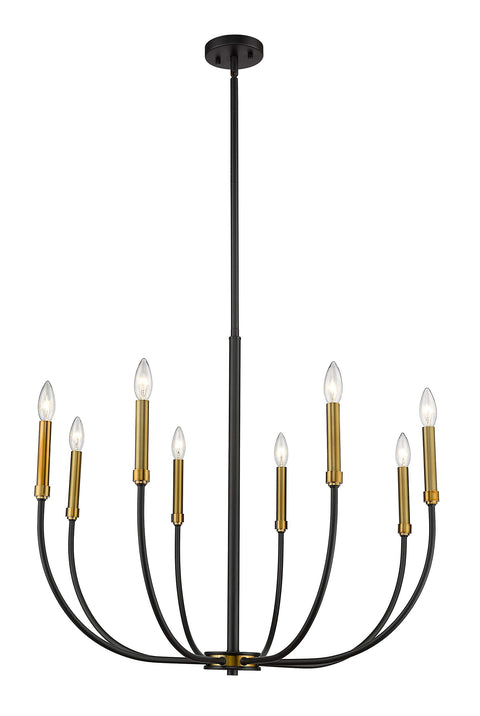 Oakestry 8 Light Chandelier Matte Black Olde Brass Steel Transitional, Sleek, Metropolitan, Linear Ceiling Lighting Fixture for Dining Room Foyer Great Room Hallway Kitchen Modern Home Décor
