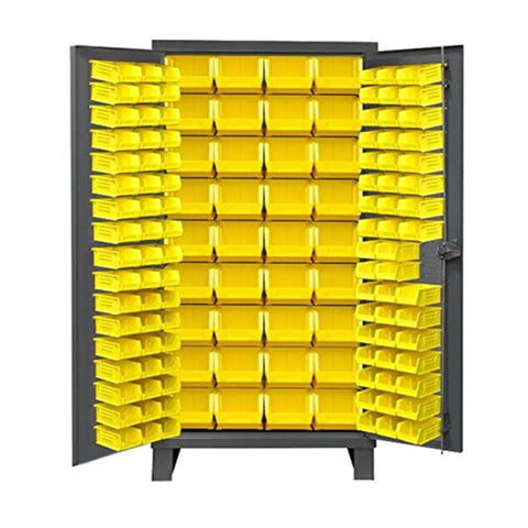 Oakestry Heavy Duty Cabinet 14 Gauge 36 x 24 x 78 132 Yellow Bins Recessed Door with Louvered Panel Cast Iron Pad-Lockable Handle Gray