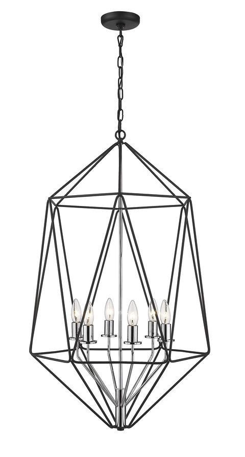 Oakestry 6 Light Chandelier Matte Black Chrome Steel Matte Black Contemporary, Modern, Geometric Architectural Ceiling Lighting Fixture for Bedroom Dining Room Dinette Foyer Hallway Kids Room Kitch