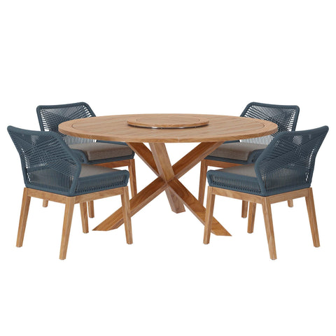 Oakestry Wellspring 5-Piece Outdoor Patio Teak Wood Dining Set with Round Table