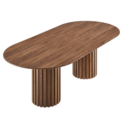 Oakestry Senja 95" Oval Walnut Dining Table with Fluted Dual Pedestal Base