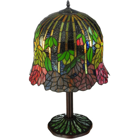 Oakestry 23" Tiffany Honey Locust Table Lamp, Blue Green Stained Glass with Floral Accents, Mahogany Bronze Base, Vintage Lighting