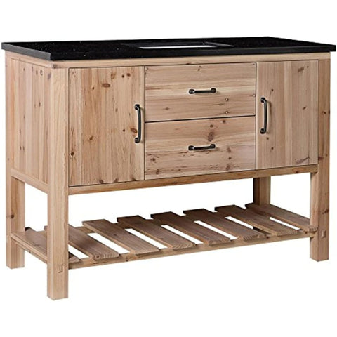 Oakestry 48" Single Sink Bathroom Vanity with Black Galaxy Granite Top, Natural Solid Fir Wood Cabinet, Freestanding Rectangular Undermount Sink