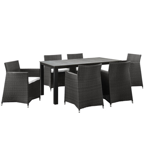 Oakestry Junction 7 Piece Outdoor Patio Dining Set with Rattan Weave Armchairs and Aluminum Frame