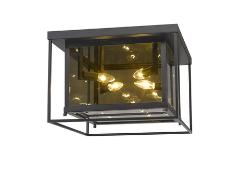 Oakestry 4 Light Flush Mount Ceiling Light Fixture with Black Metal Frame and Clear Glass Panels, Modern Square Design, Bright Even Lighting for Living Room Bedroom Kitchen Hallway