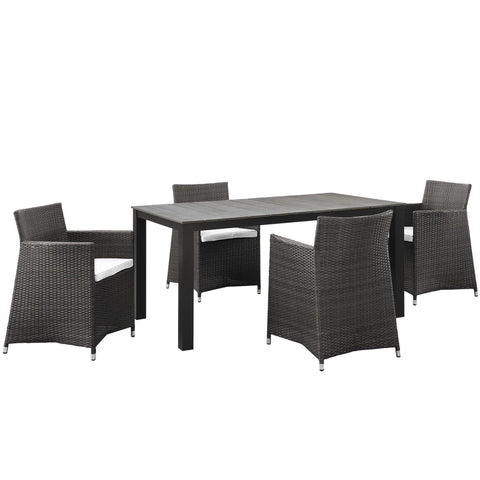 Oakestry Junction 5 Piece Outdoor Patio Dining Set with Rattan Weave Armchairs and Aluminum Frame