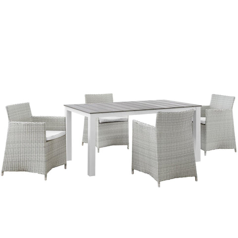 Oakestry Junction 5 Piece Outdoor Patio Dining Set with Gray Cushions and Aluminum Frame