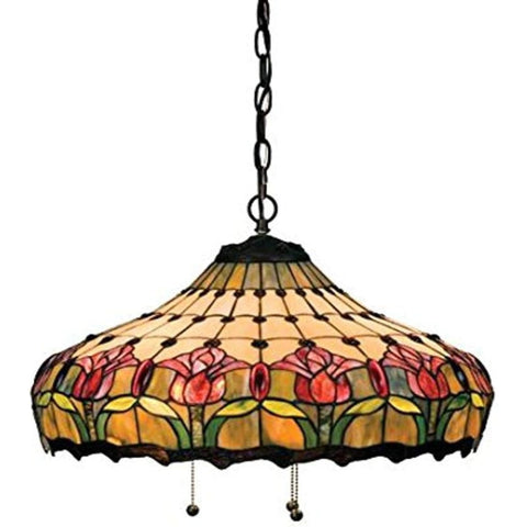 Oakestry Tiffany 11079 Colonial Tulip Pendant 20W Tiffany Style Lighting Fixture Stained Glass Decorative Indoor Lamp Vintage Classic Home Lighting Living Room Bedroom Office