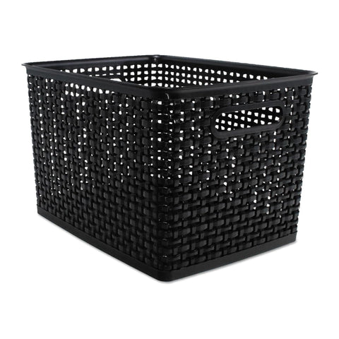 Oakestry Weave Bins Plastic Black 2 Pack Large Storage Basket Organizer Home Office Closet Shelf Bathroom Utility Container