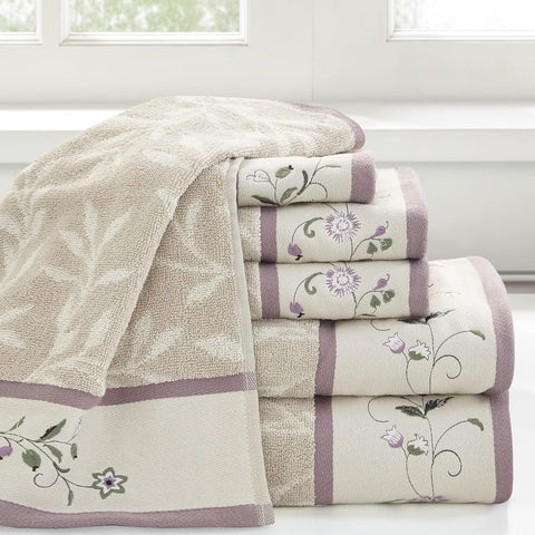 6Pc Serene 100% Cotton Premium Quality Bath Towel Soft Lightweight Highly Absorbent for Bathroom, Multi-Sizes, Purple