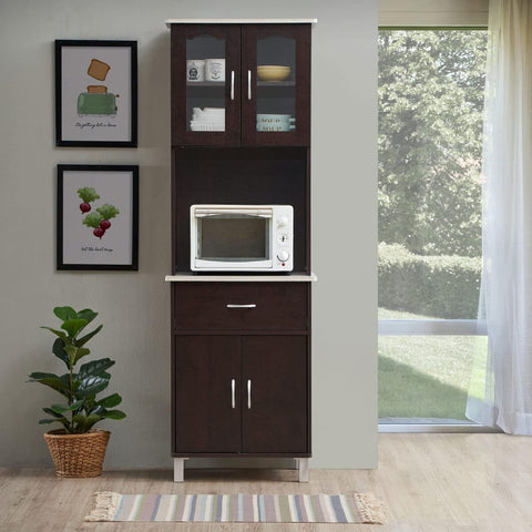 Oakestry Kitchen Cabinet with Top and Bottom Enclosed Cabinet Space 1-Drawer plus Large Open Space for Microwave in Chocolate-Grey