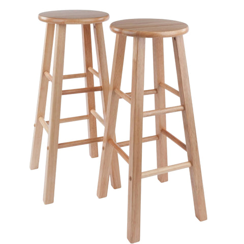 Oakestry Element 2-Piece 29" Bar Stool Set, Natural Wood – Solid Wood Round Seat Stools with Crossbar Footrests for Kitchen, Bar, or Breakfast Nook