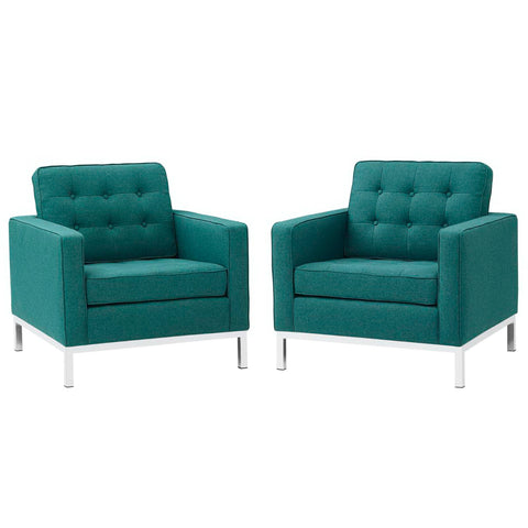Oakestry Luxury Inspired Loft Armchairs Upholstered Fabric Set of 2 Teal Comfortable Indoor Armchair for Living Room Apartment Lounge Reception Area Premium Everyday Styling