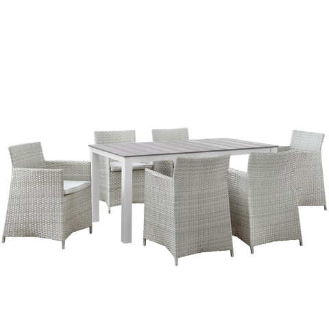 Oakestry Junction 7 Piece Outdoor Patio Dining Set with Gray Cushions and Aluminum Frame