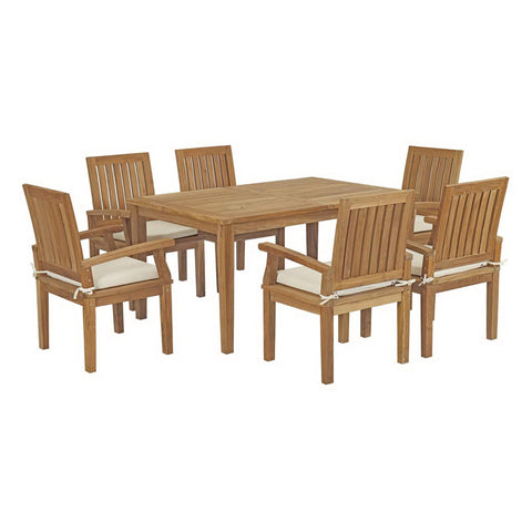 Oakestry Marina 7 Piece Outdoor Patio Teak Dining Set with Cushions and Dining Table