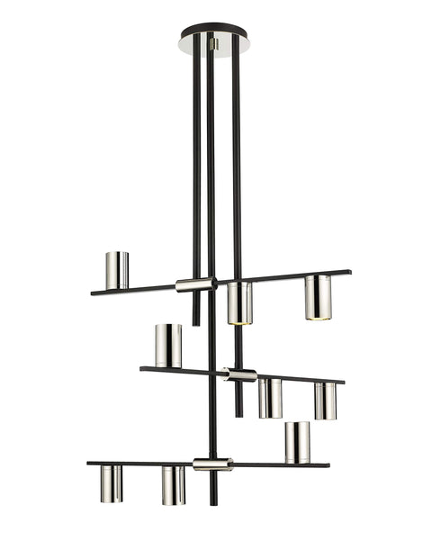 Oakestry Calumet 9-Light Chandelier – Matte Black & Olde Brass Steel, GU10 Bulbs, Linear Industrial-Transitional Lighting
