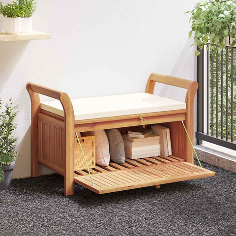Oakestry Patio Storage Bench with Cushion 49 6 in Solid Wood Acacia Outdoor Garden Seating Furniture Weather Resistant Durable Heavy Duty Modern Backyard Porch Deck Lawn