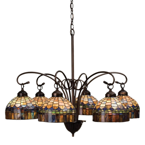 Oakestry 31 Inch Candice 6 Light Chandelier Stained Glass Ceiling Light Vintage Bronze Hanging Fixture Indoor Lighting for Dining Room Living Room Entryway Kitchen Island Foyer