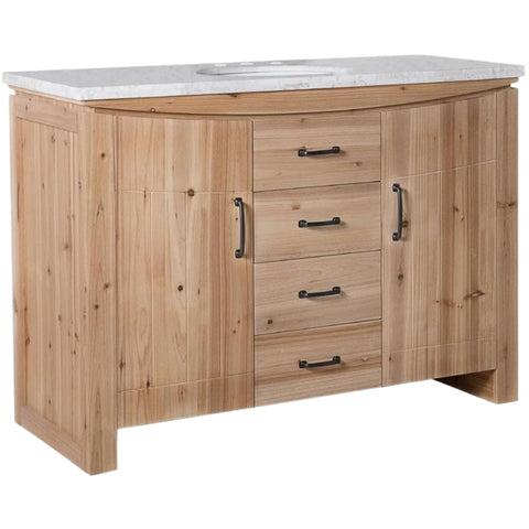 Oakestry 48" Single Sink Bathroom Vanity with Jazz White Marble Top, Natural Solid Fir Wood Cabinet, Freestanding Oval Undermount Sink
