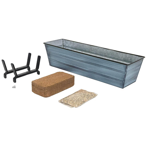 Oakestry Garden Growing Kit Small Blue Planter with 2x6 Railing Brackets Self Watering Balcony Garden Box Strong Grip Rail Mount Easy Setup Durable
