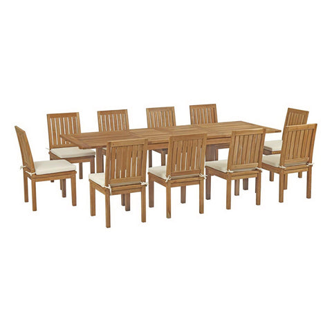 Oakestry Marina 11 Piece Outdoor Patio Teak Dining Set, Natural White