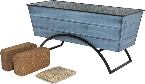 Oakestry Garden Growing Kit Medium Blue Planter with Odette Stand Self Watering Freestanding Garden Box Patio Outdoor Decorative Planter Modern Look