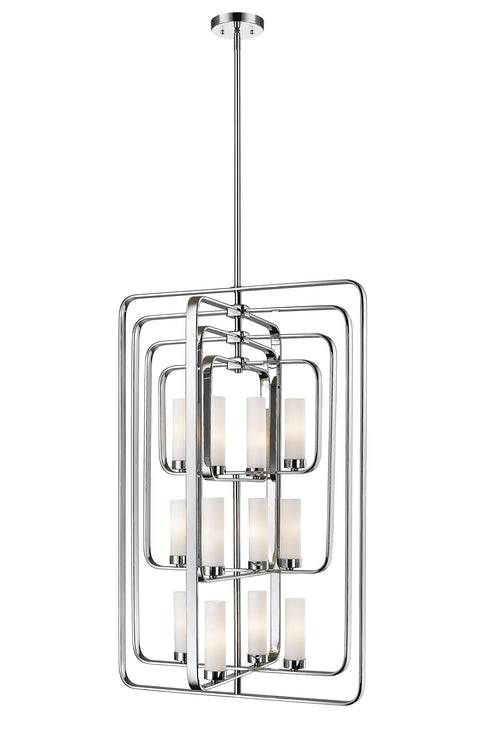 Oakestry 12-Light Chandelier Brushed Nickel Modern Rectangular Frame Matte Opal Glass Ceiling Light for Dining Room Foyer Living Room Kitchen