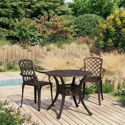 Oakestry 3-Piece Bistro Set Bronze Cast Aluminum, Outdoor Patio Table & Chairs with Umbrella Hole, Weather & UV Resistant
