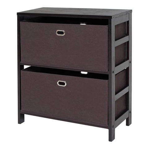 Oakestry Torino Three Piece Shelf Set with Black Fabric Baskets Espresso Chocolate Wooden Storage Organizer for Living Room Bedroom Entryway Home Office Multifunction Display Unit