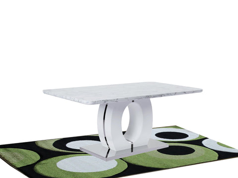 Oakestry 63" Rectangular Modern Faux Marble Dining Table in White with Stainless Steel Base, Elegant Large Kitchen & Dining Room Table for Home Décor