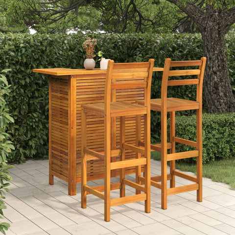 Oakestry 3-Piece Garden Bar Set Solid Acacia Wood, Natural Oiled Finish with Footrest Stools
