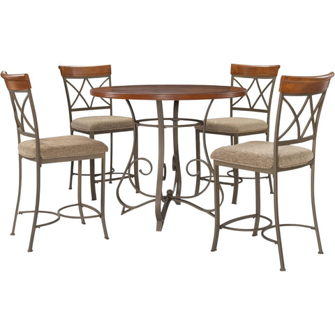 Oakestry Hamilton 5-Piece Counter Height Gathering Set with Swivel Upholstered Stools, Brushed Medium Cherry Finish & Metal Accents, Transitional Dining Furniture