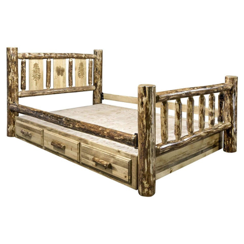 Glacier Country Collection Queen Storage Bed w/ Laser Engraved Pine Design