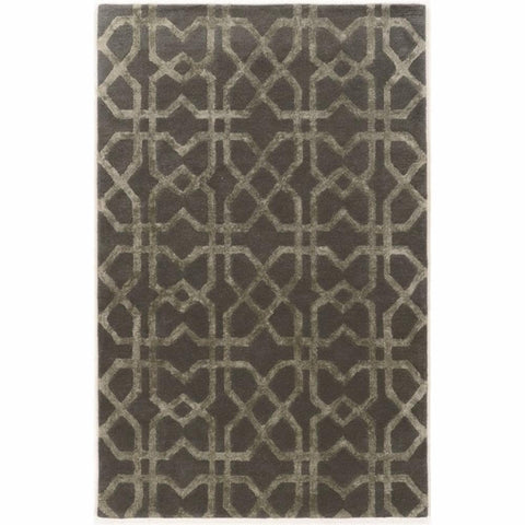 Oakestry Aspire Collection 8x11 Slate Wool Area Rug, Hand-Tufted Plush Pile, Transitional Linear Design with Faux Silk Accents, Modern Monochromatic Style