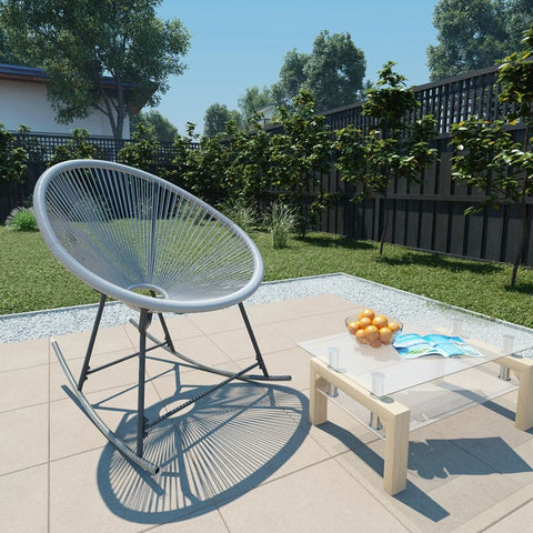 Oakestry Rocking Chair Grey Polyethylene Rattan, Powder-Coated Steel – Outdoor Patio Seating, Weather Resistant Furniture