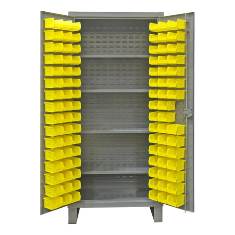 Oakestry Extra Heavy Duty Cabinet 12 Gauge 36 x 24 x 78 4 Adjustable Shelves 96 Yellow Bins Recessed Door with Louvered Panel 6 Door Shelves Cast Iron Pad-Lockable Handle Gray