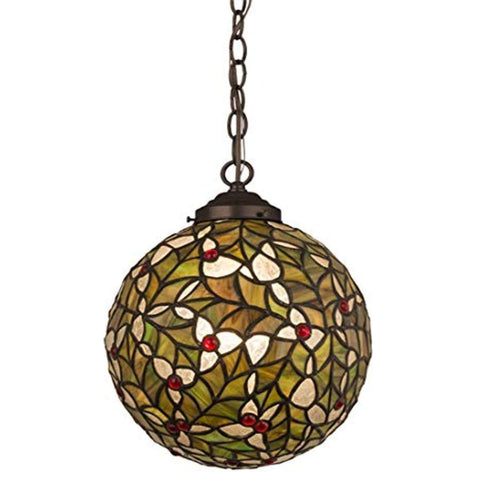 Oakestry Tiffany 113902 TiffanyMica One Light Pendant from Holly Ball Collection in Mahogany Bronze Finish 900 inches Tiffany Style Lighting Fixture Stained Glass Decorative