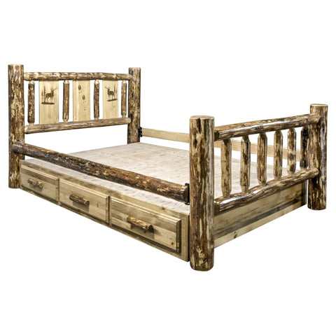 Glacier Country Collection Full Storage Bed w/ Laser Engraved Elk Design