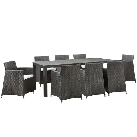 Oakestry Junction 9 Piece Outdoor Patio Dining Set with Rattan Weave Armchairs and Aluminum Frame