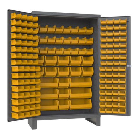 Oakestry Heavy Duty Cabinet 14 Gauge 171 Red Bins Flush Doors with Louvered Panel Lockable Chrome Handle with Keys (Grey, Yellow)