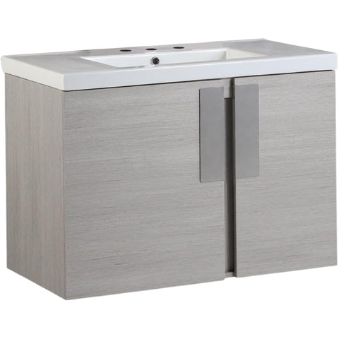 Oakestry 36" Wall Mounted Bathroom Vanity with Integrated Ceramic Sink, Gray Pine Finish, Solid Wood Cabinet, Rectangle Basin