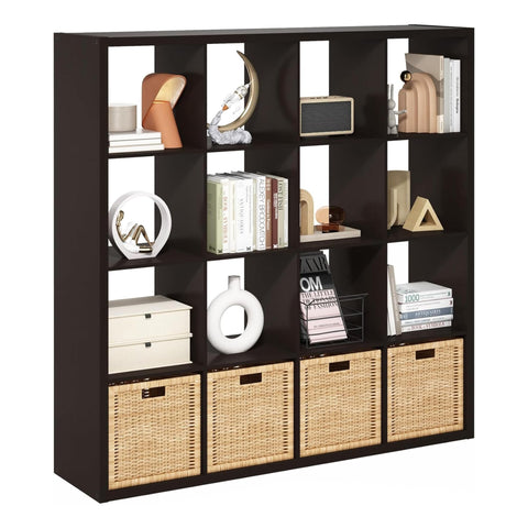 Oakestry Open Back 16 Cube Storage Organizer Decorative Modular Shelving Unit Cube Bookcase Modern Display Shelf for Living Room Bedroom Office Closet Playroom (Dark Oak)