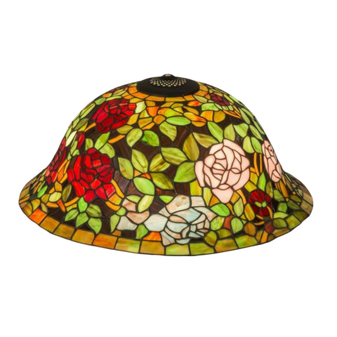 Oakestry Rosebush Tiffany Style Lighting Shade Bronze Dark Floral Pattern Artistic Decorative Accent for Warm Ambient Illumination Classic Vintage Home Décor Statement