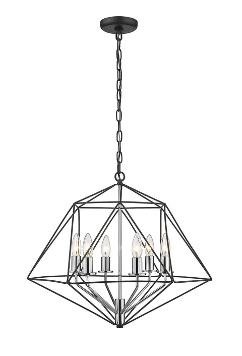 Oakestry 6 Light Chandelier Matte Black Chrome Steel Matte Black Contemporary, Modern, Geometric Architectural Ceiling Lighting Fixture for Bedroom Dining Room Dinette Foyer Hallway