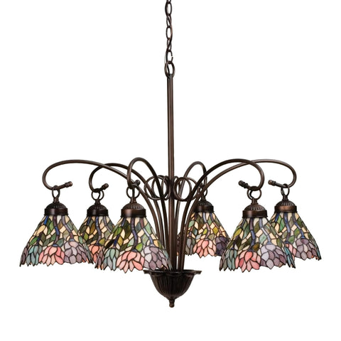 Oakestry 30 Inch Wisteria 6 Light Chandelier Stained Glass Ceiling Light Vintage Hanging Fixture Floral Indoor Lighting for Dining Room Living Room Entryway Kitchen Island Foyer