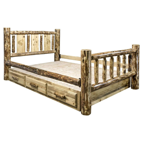 Glacier Country Collection Queen Storage Bed w/ Laser Engraved Wolf Design